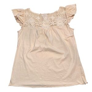 Sundance Crochet Lace Short Ruffle Sleeve Top Pale Yellow Size XS